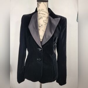 Escada Velvet Blazer Sz 34/4 Tailored Black Velour Jacket Office Siren Academia